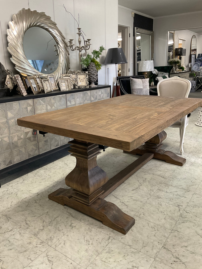1.8-2.4m Extended  Wood Trestle Dining Table/ Natural Base