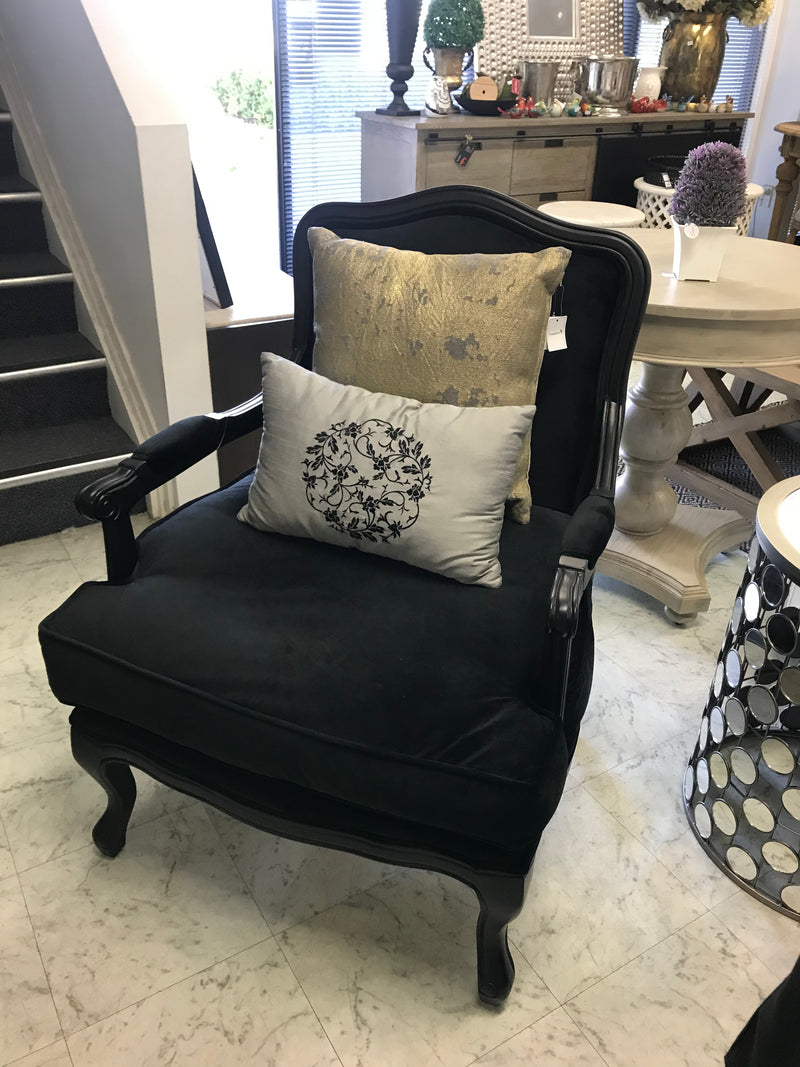 BASTIDE French Country Louis XV Bodine Arm Chair black velvet