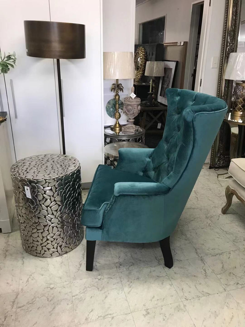 Tufted Washed Hemp Wing Back Arm Chair/ Teal