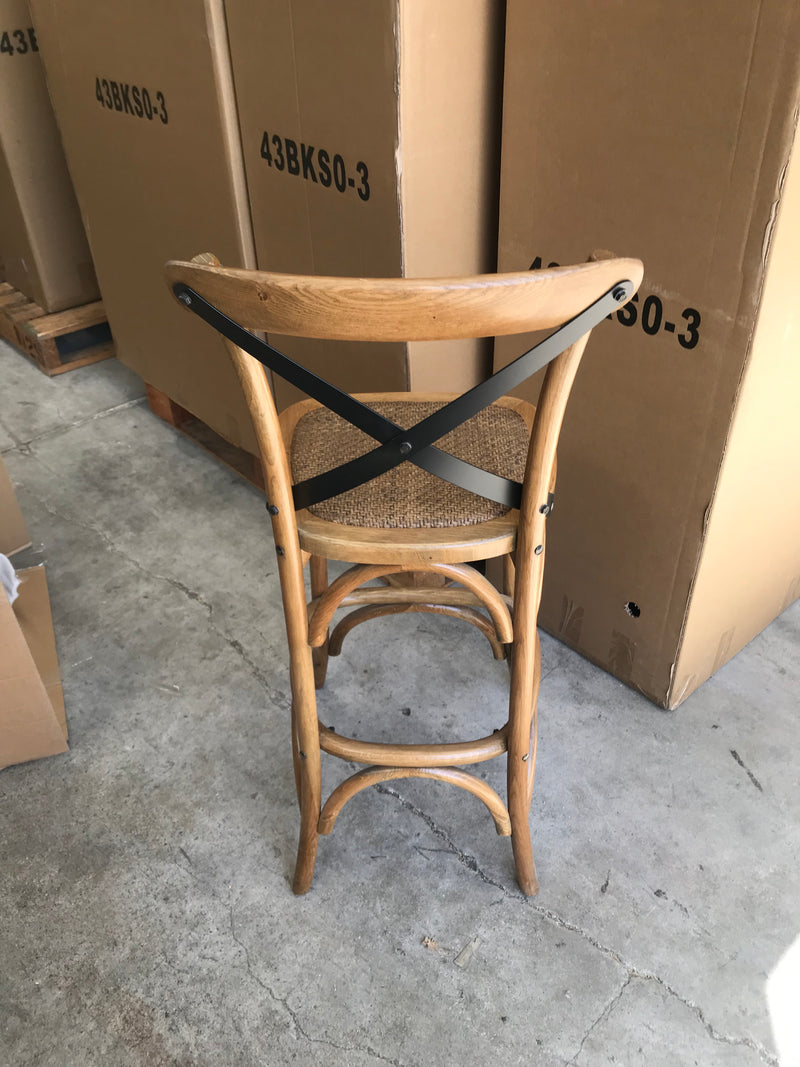 2 x OAK Cross Back Bar Chair Dark Natural