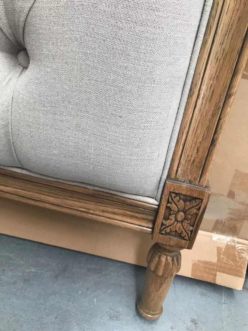 Superking/French Villa Beige Linen Button  Headboard/Oak frame