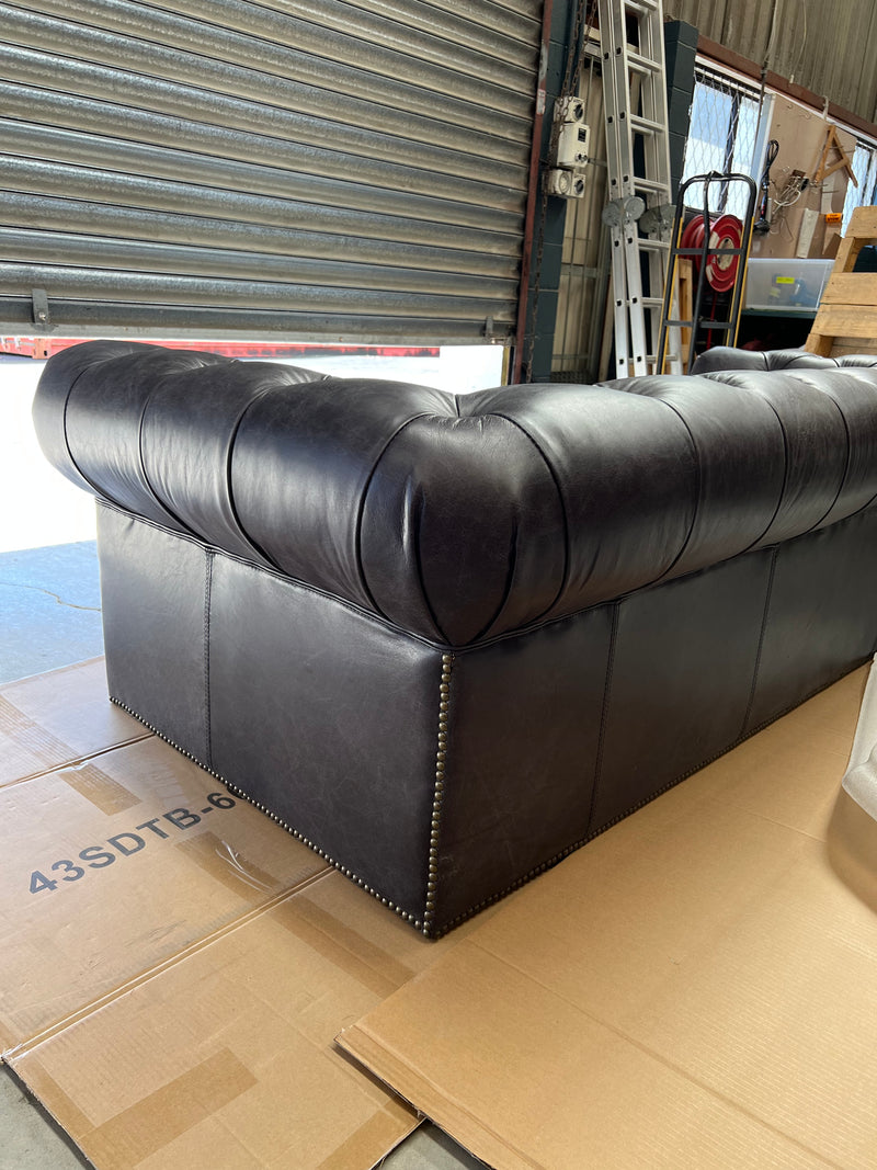 Top Grain Leather Chesterfield 2 Seater Sofa- Black