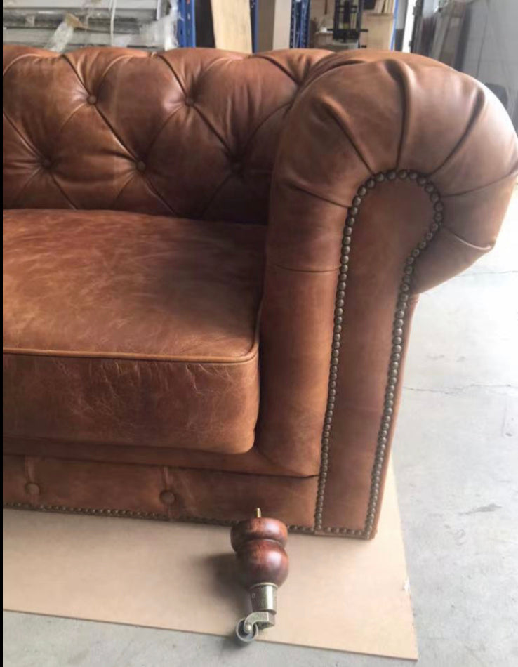 Top Grain Leather Chesterfield 2 seater in Cocoa