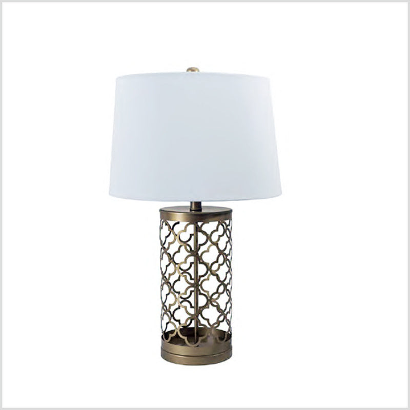 Metal Bedside Lamp with Linen Shade, Gold