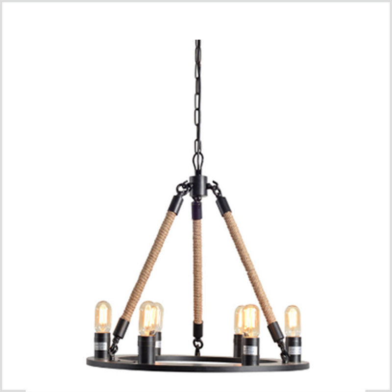 Modern Iron Chandelier with Jute Cord