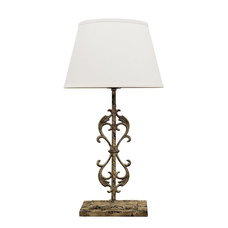 Distressed Scrolled Table Lamp w/ Linen Shade