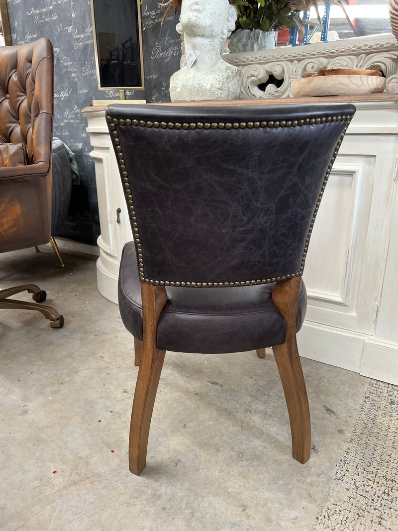 Top Grain Leather Dining Chair With Oak Legs - Black