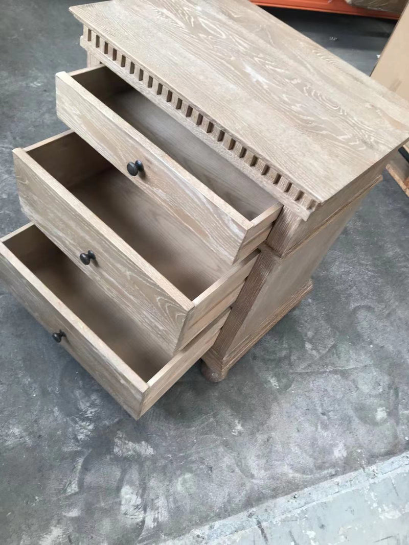 Maison French Country-- 3 drawer bed side table-Burnt OAK
