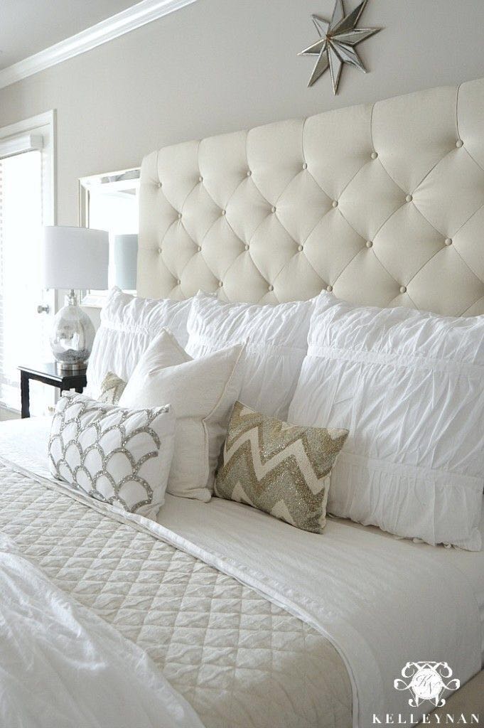 Superking/ Buttoned Pearl White Velvet Headboard  150cmH