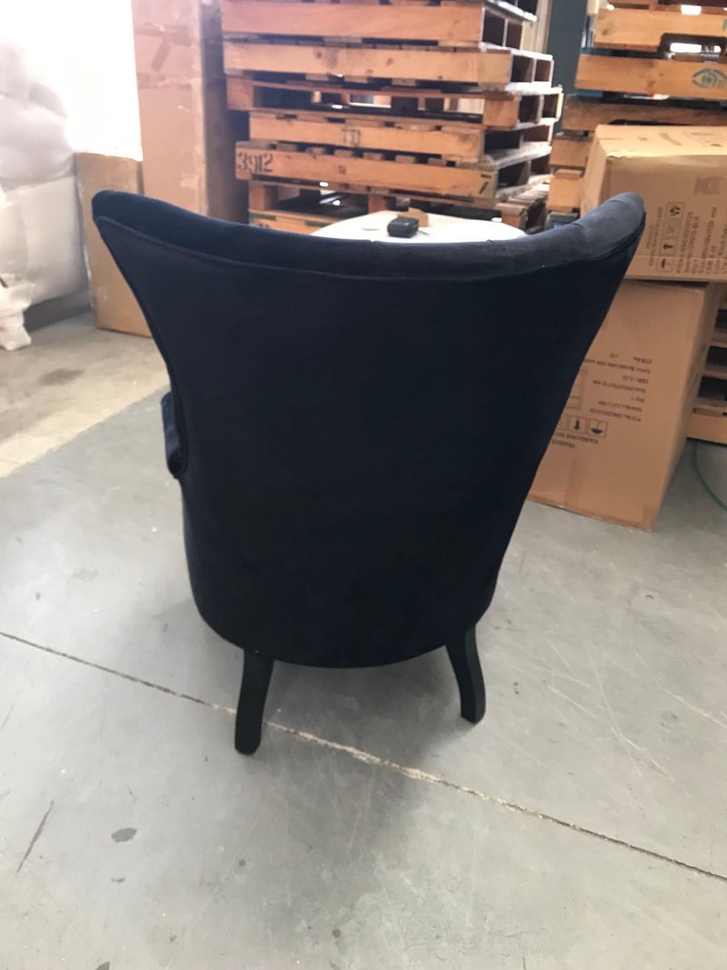Tufted Washed Hemp Wing Back Arm Chair/ Black velvet