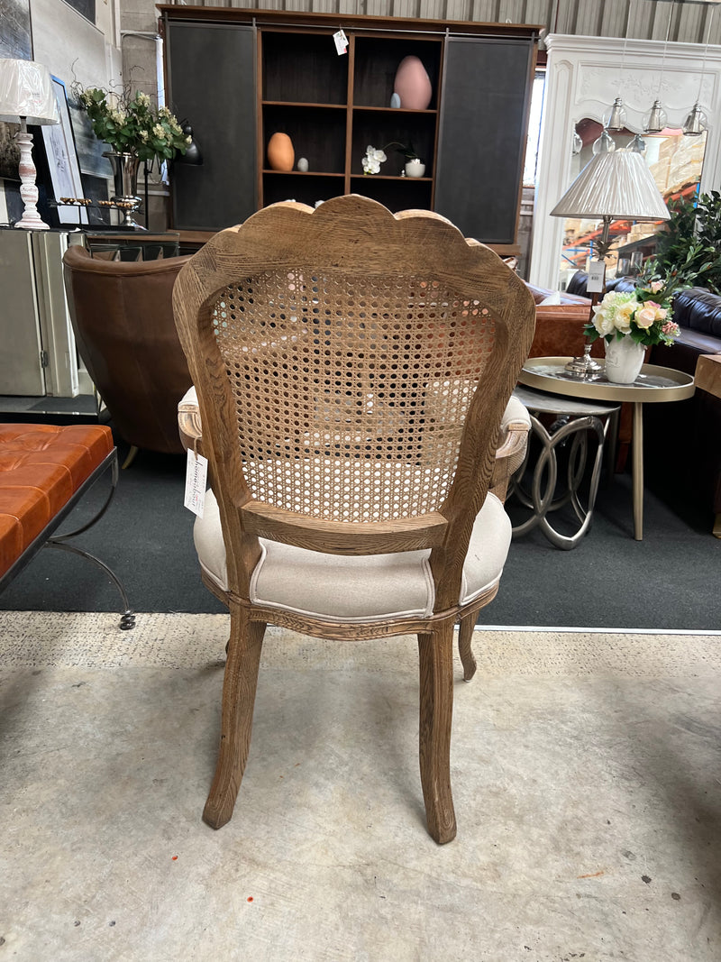 French Provincial Oak Rattan Back Dining Arm Chair