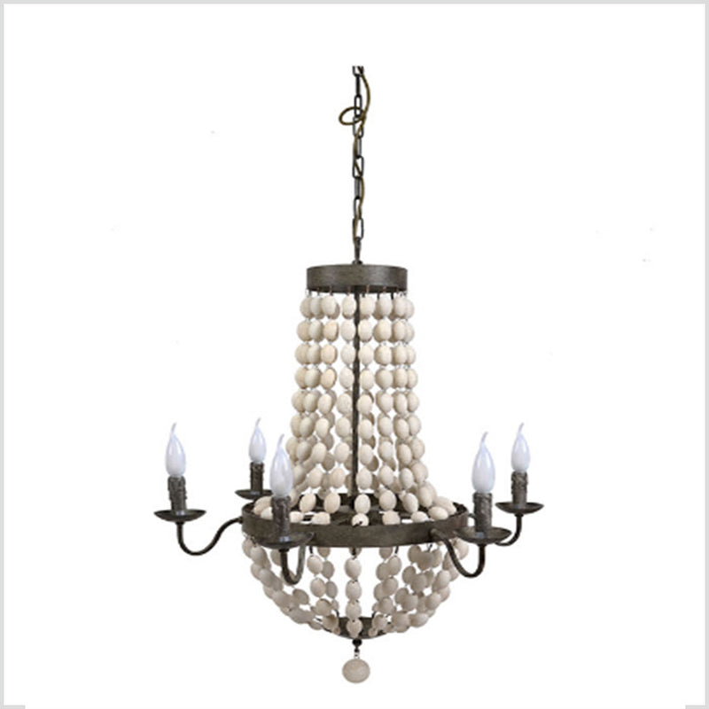 Distressed White Wood Beads Chandelier