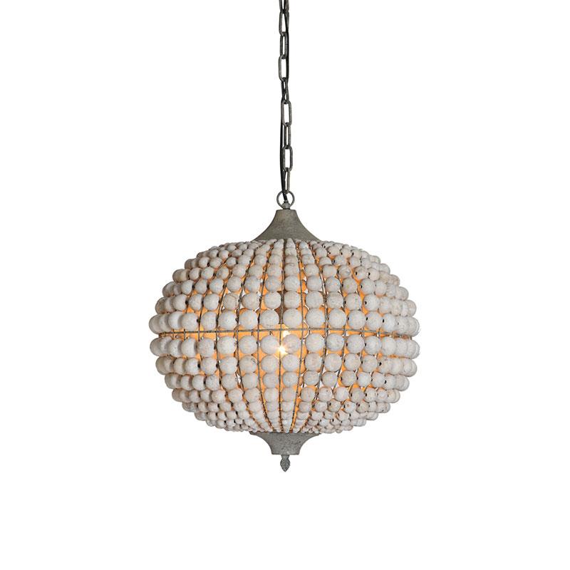 Metal & Wood Beads Chandelier, White Wash