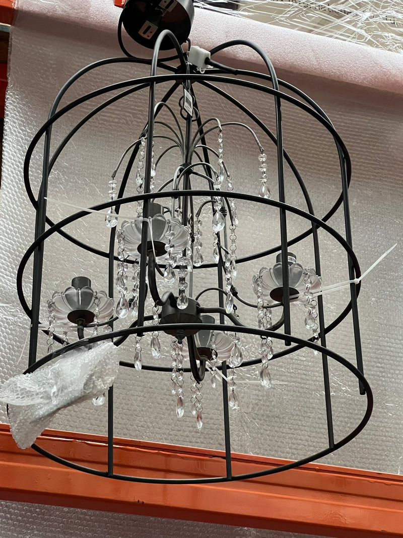Metal Birdcage Chandelier with Glass Drop