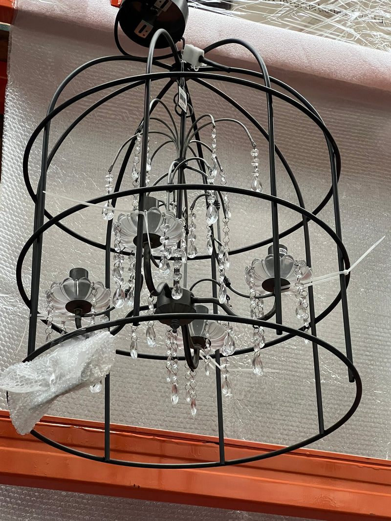 Metal Birdcage Chandelier with Glass Drop