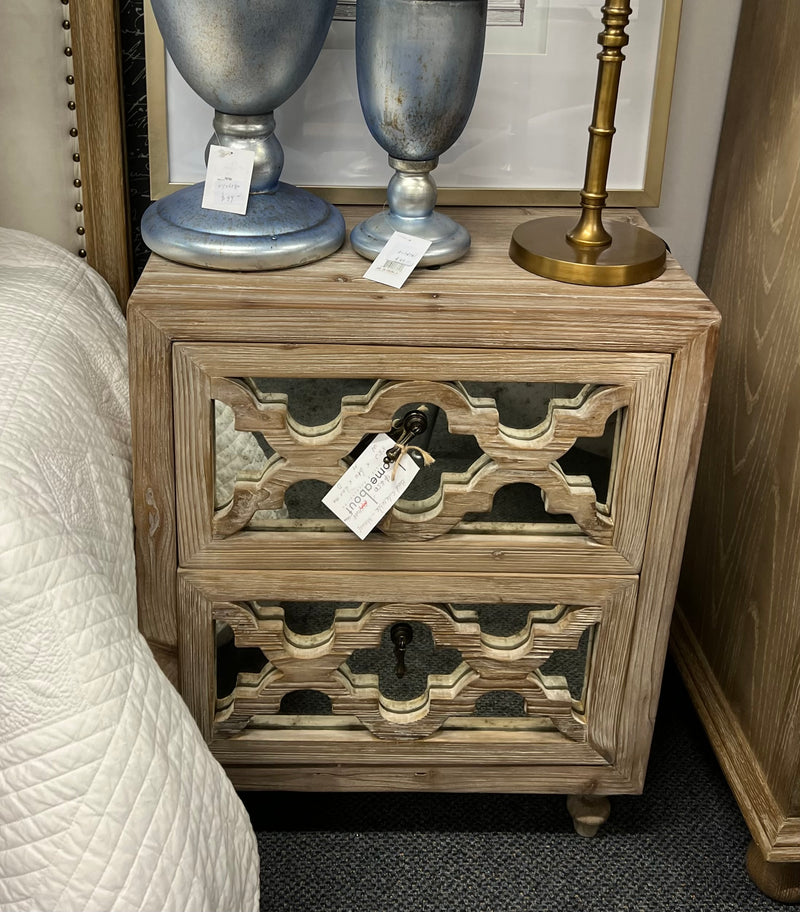 Natural 2 Drawer Bedside With Antique Mirror Face