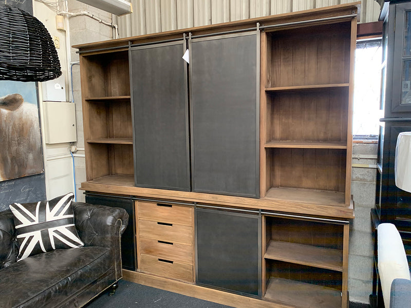 Industrial Loft Wood Metal Bookcase Cabinet