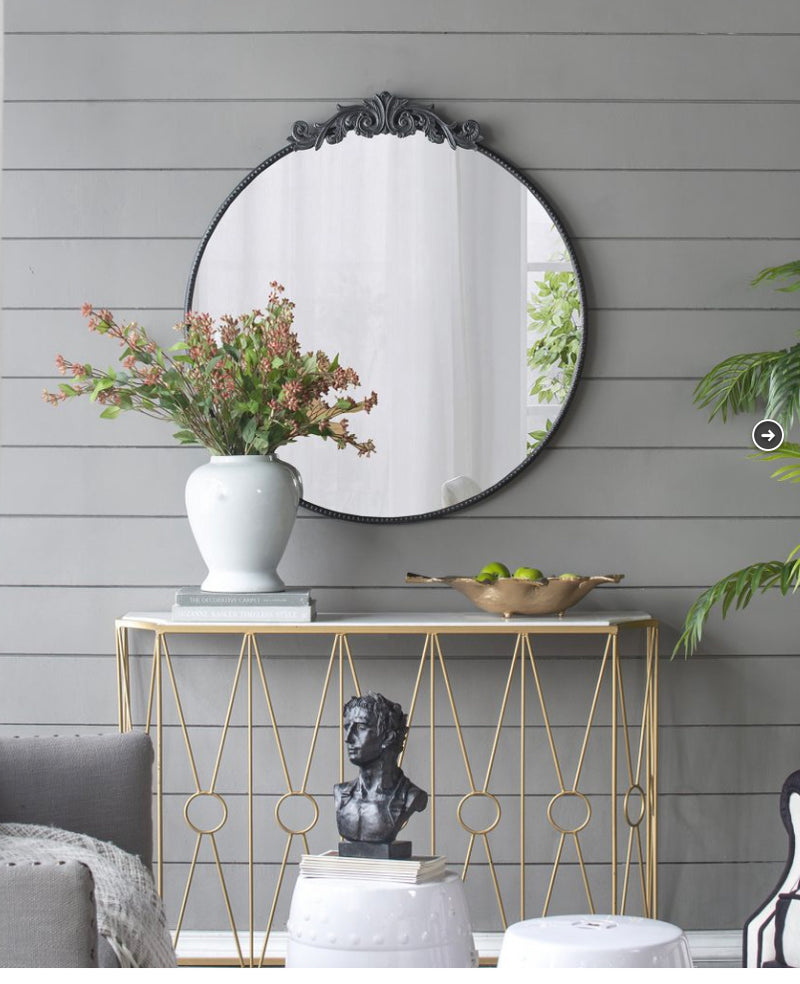 Baroque Black Metal Round Mirror 97cm Large