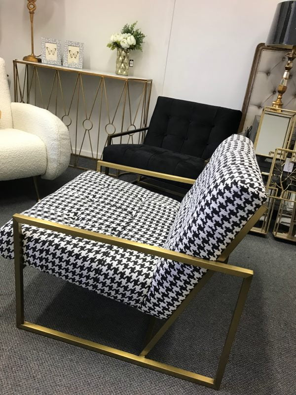 Mallorca Chair in Houndstooth /Brushed Gold