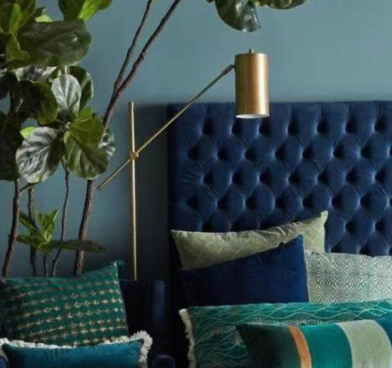 Superking/Buttoned Navy Velvet 150cm High Headboard