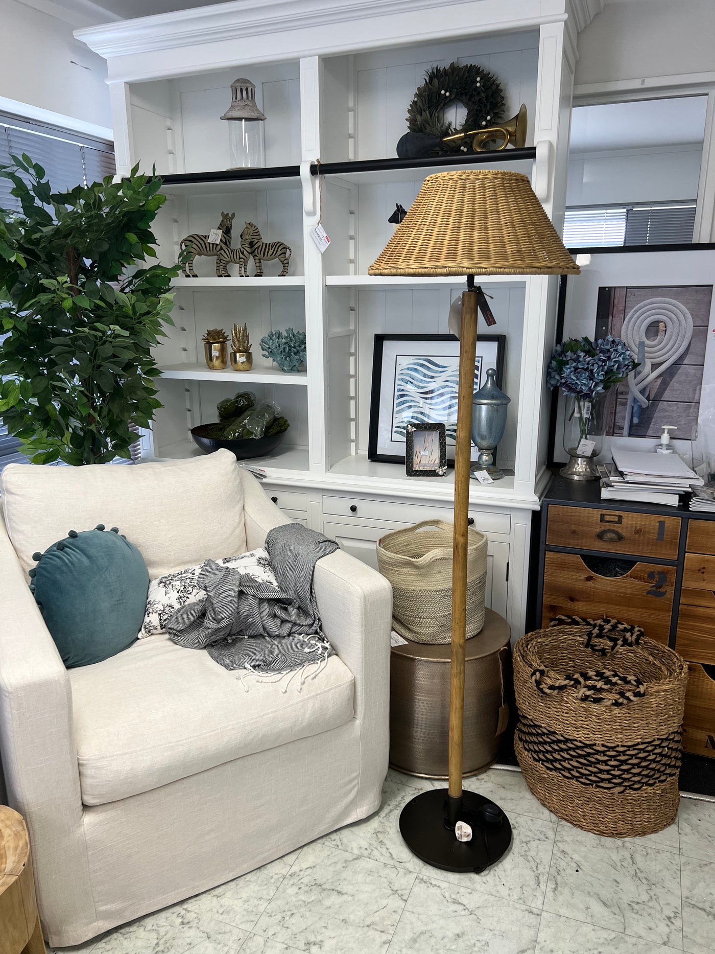 Wicker shade discount floor lamp