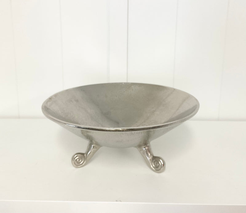 Aluminium Silver Bowl On Swirl Feet/ Small