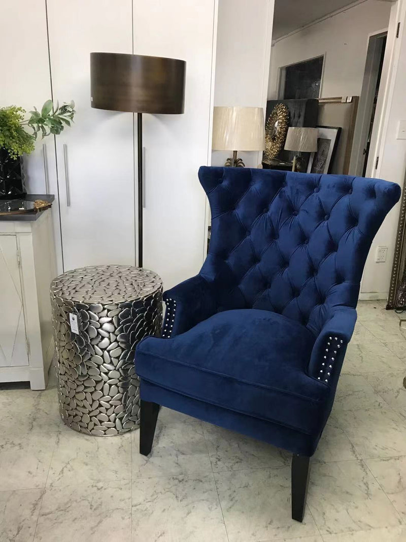 Tufted Washed Hemp Wing back Arm chair/ Blue