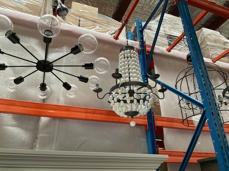 Distressed White Wood Beads Chandelier