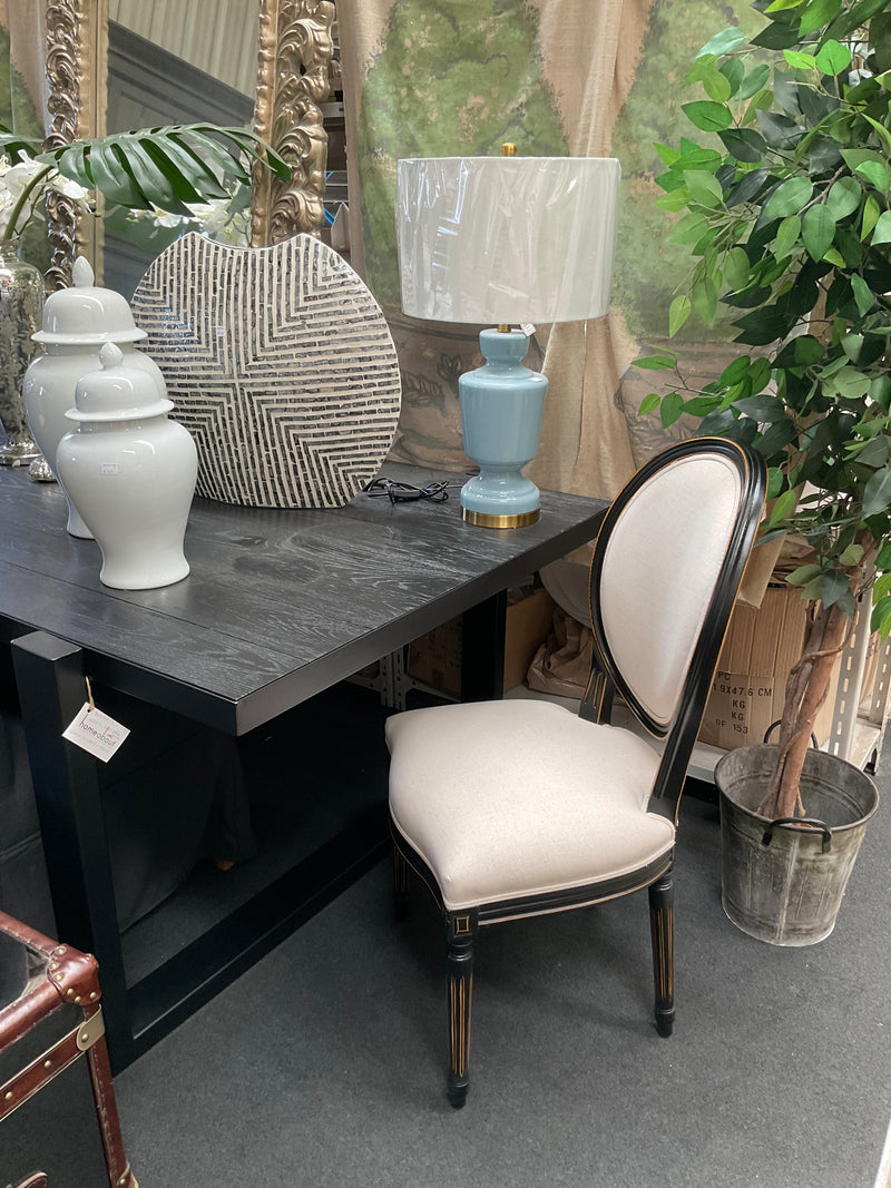 French Country Aubergine White  Linen  Dining Chair