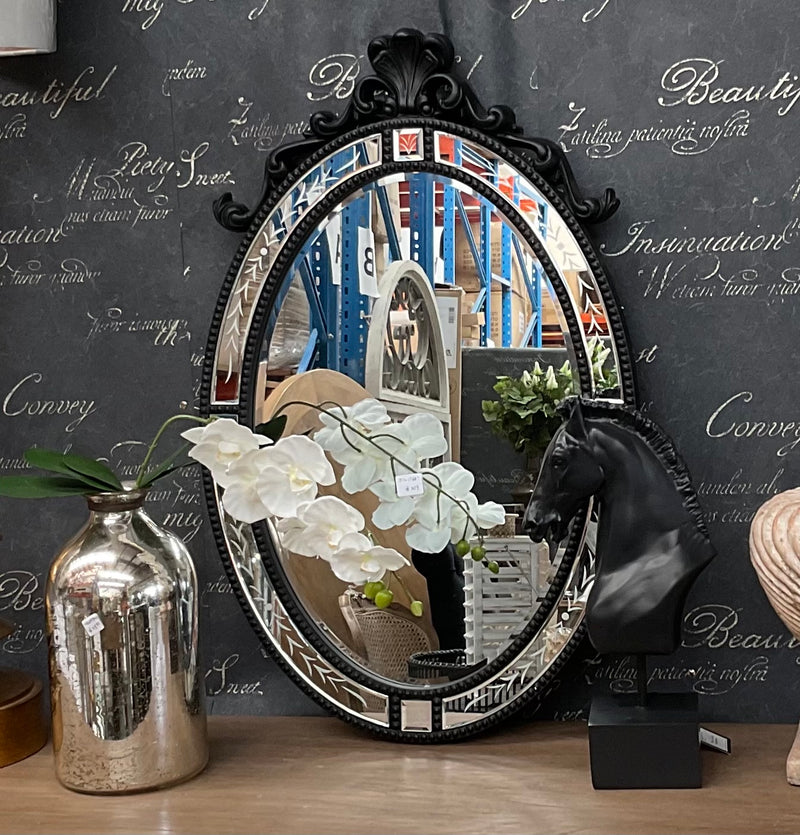 Prudence Bevelled Oval Mirror Black 830x530mm