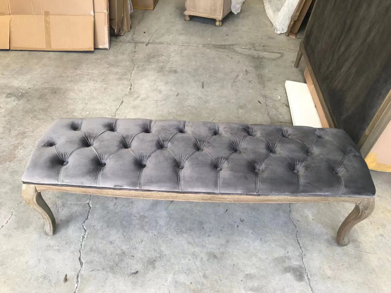 French Country OAK Bench / Charcoal Velvet