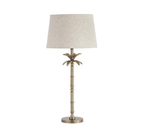 GA2008 PALM TABLE LAMP WITH SHADE (LAMP – ANTIQUE BRASS / SHADE - NATURAL LINEN)