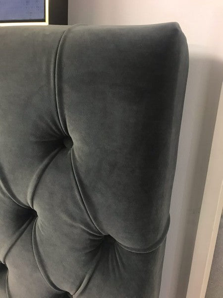 King/ Buttoned 1500mm High New Handprint-free charcoal velvet Headboard
