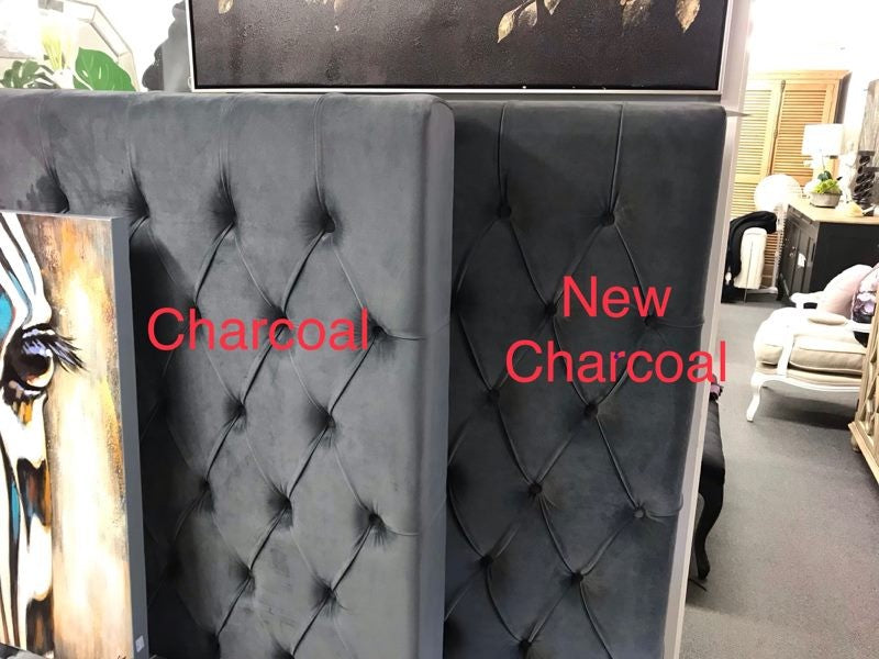 King/ Buttoned 1500mm High New Handprint-free charcoal velvet Headboard