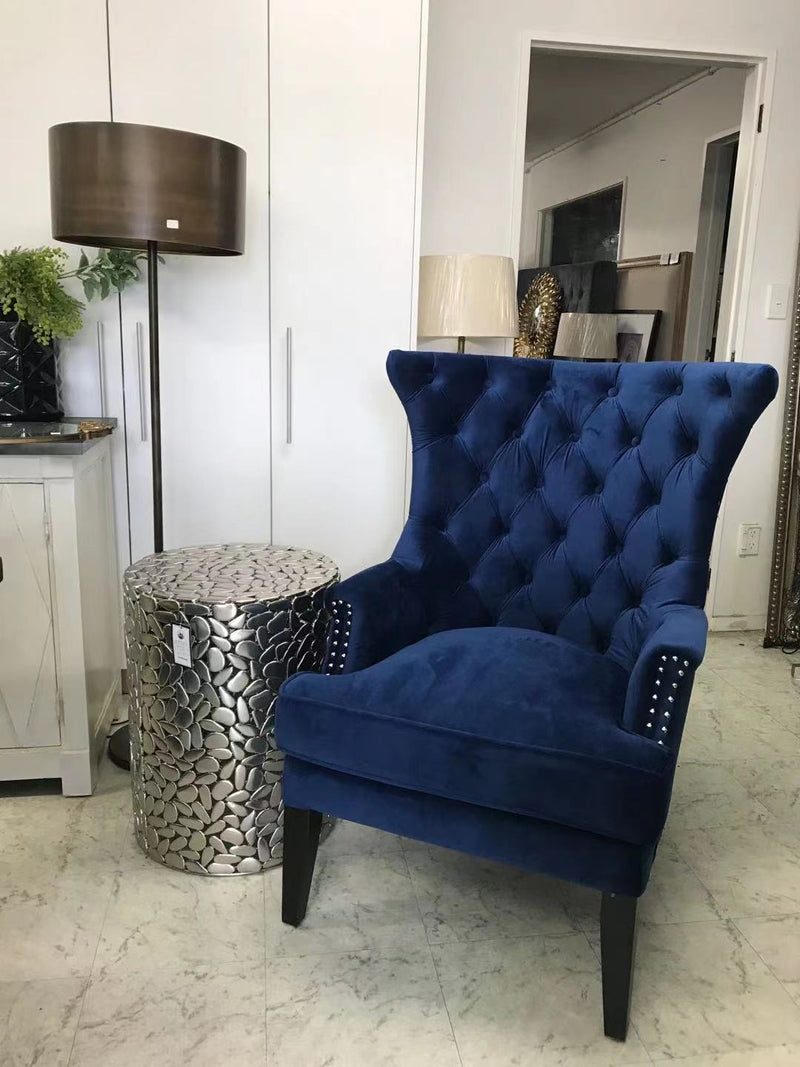 Tufted Washed Hemp Wing back Arm chair/ Blue