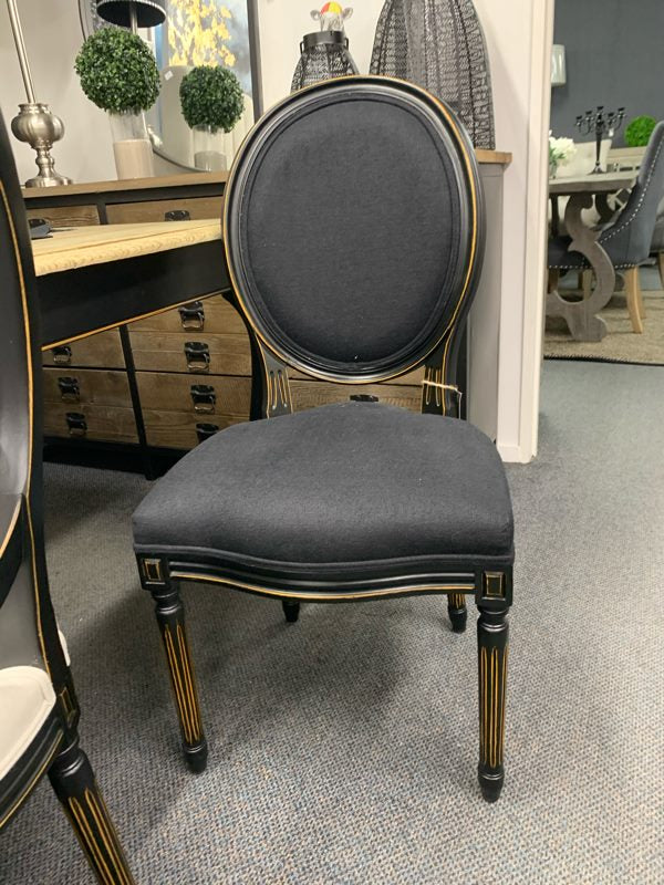 Louis XVI Linen Oval back / black linen Dining Chair
