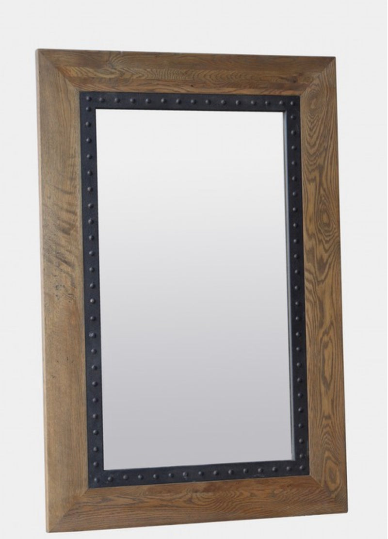 1.5m High OAK MIRROR WITH CONSTRASTING IRON DETAILING