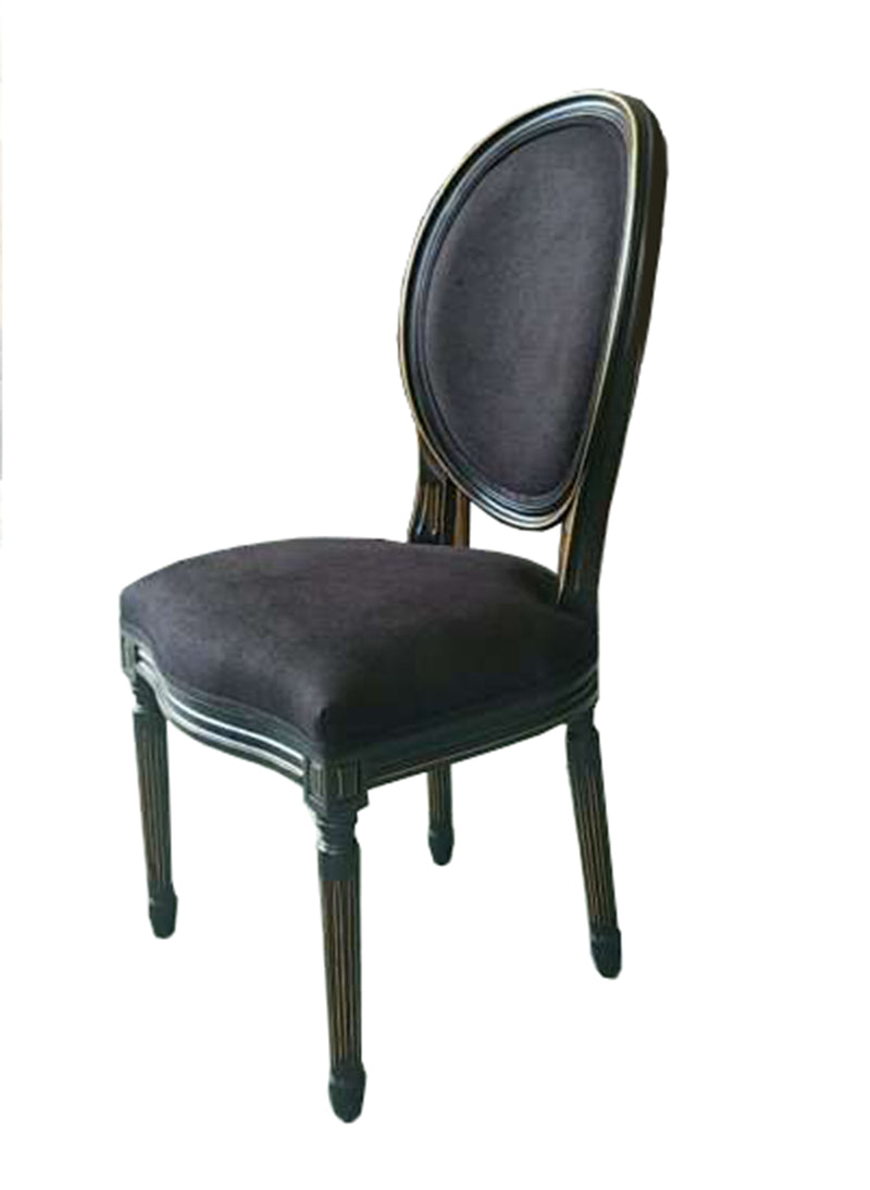 French Country Oval Aubergine Black Velvet Dining Chair