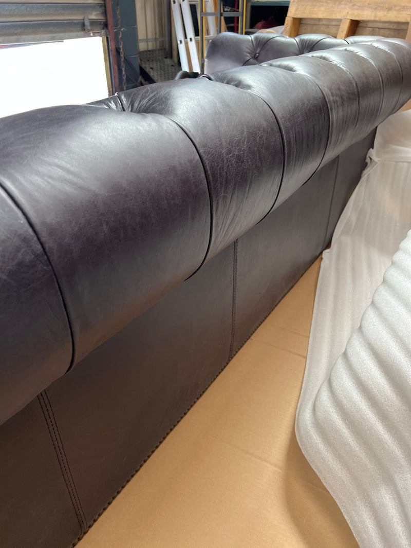 Top Grain Leather Chesterfield 3 Seater Sofa- Black