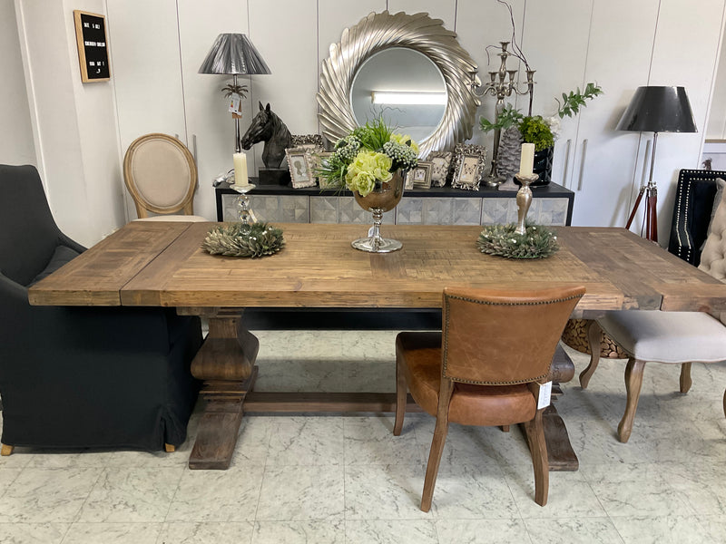1.8-2.4m Extended  Wood Trestle Dining Table/ Natural Base