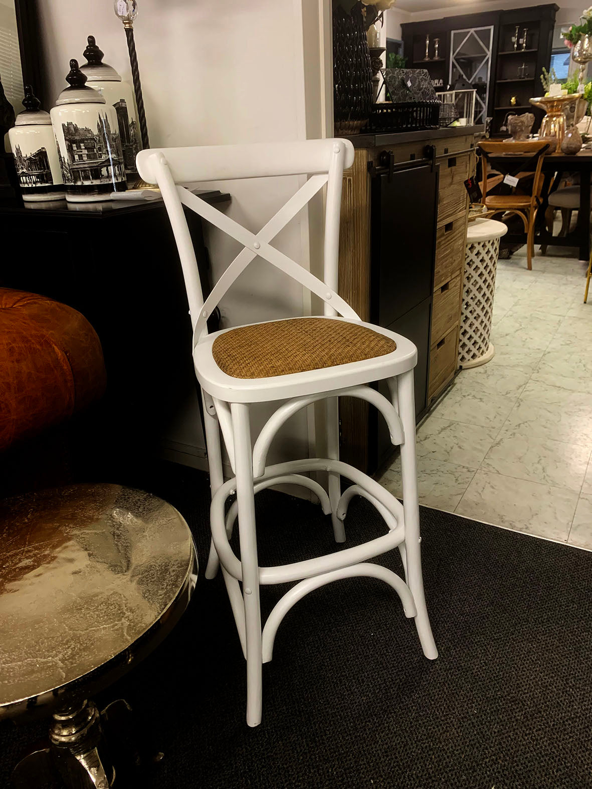 Cross back bar shop stools white