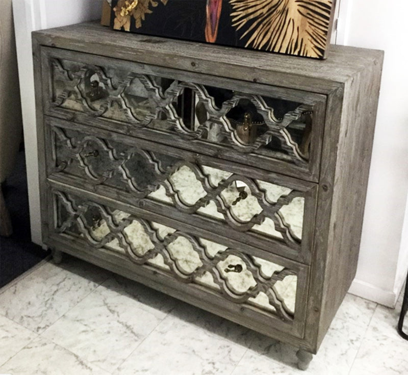 Package/ Mirrored French Country Distressed 3 Drawer Dresser +2 bed Sides