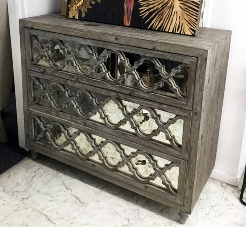 Mirrored French Country Distressed 3 Drawer Dresser