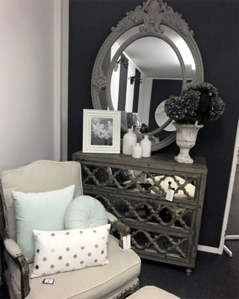 Package/ Mirrored French Country Distressed 3 Drawer Dresser +2 bed Sides