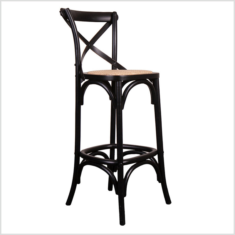 Cross Back Oak wood Black Bar stool