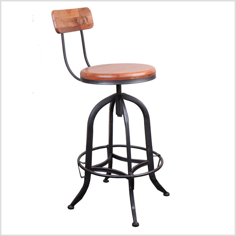 Industrial Loft Wood Iron Barstool with Back